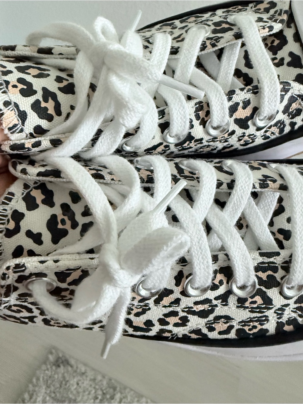 Leopard Print Platform Sneakers - White/Cream - Picture 5 of 10